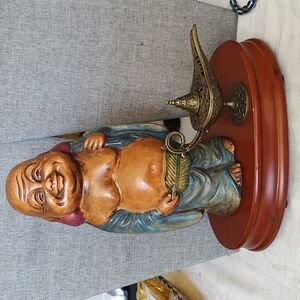 Vintage Chalk Buddha Marked 1975 And Mini Jeannie Insence Burner